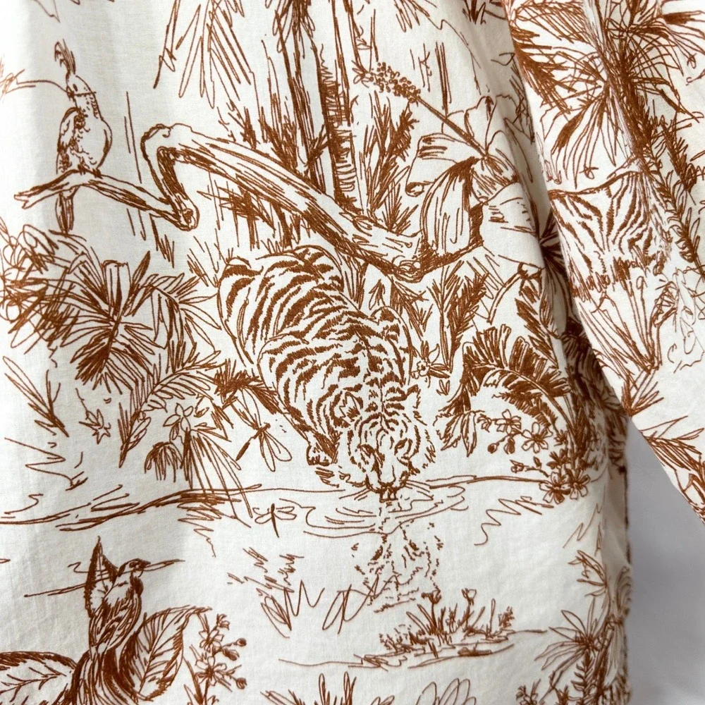 Johnny Was Medium Top Safari Jungle Toile Pintuck Boho Tunic Tiger Country 202